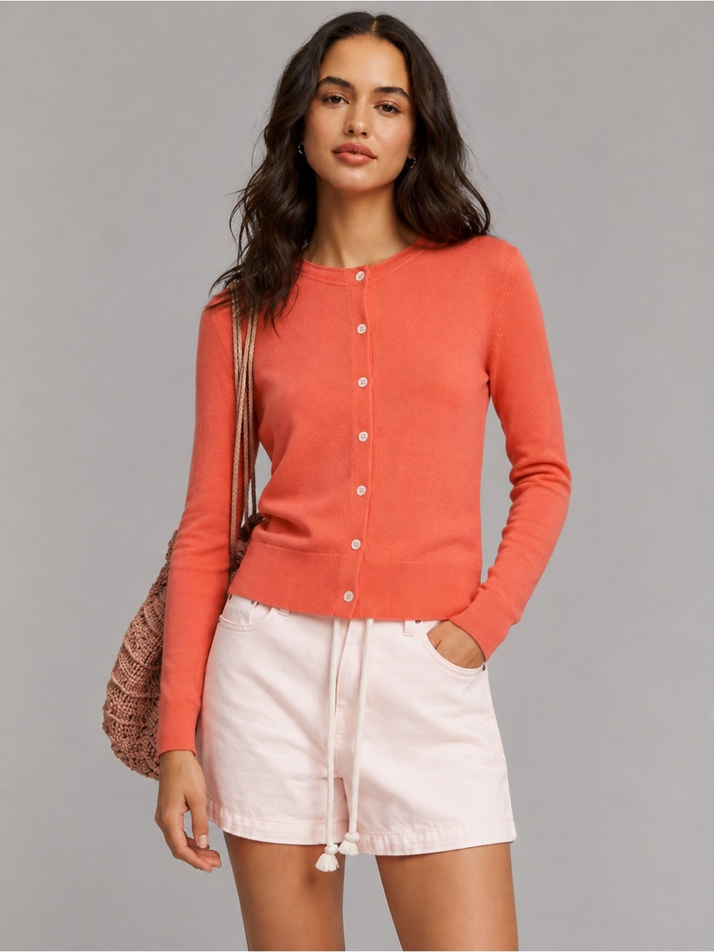 Banana Republic Extra Fine Merino Wool Cardigan Coral Pink Button Front Small
